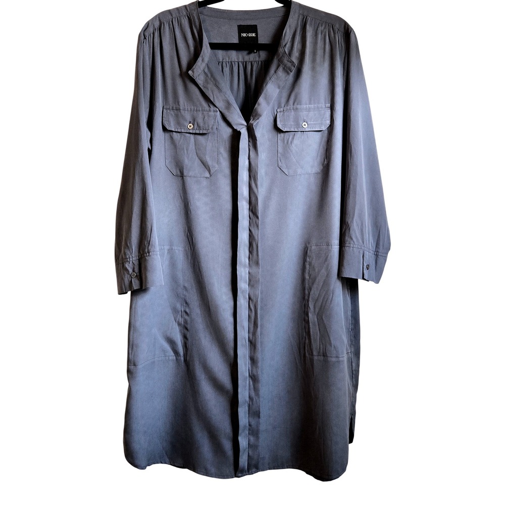Chic Classic NIC+ZOE Women's‎ L Gray Modal Blend Utility Shirt Dress Long Sleeve